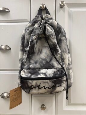 PINK Victoria's Secret Black & White Tie-Dye Drawstring Backpack